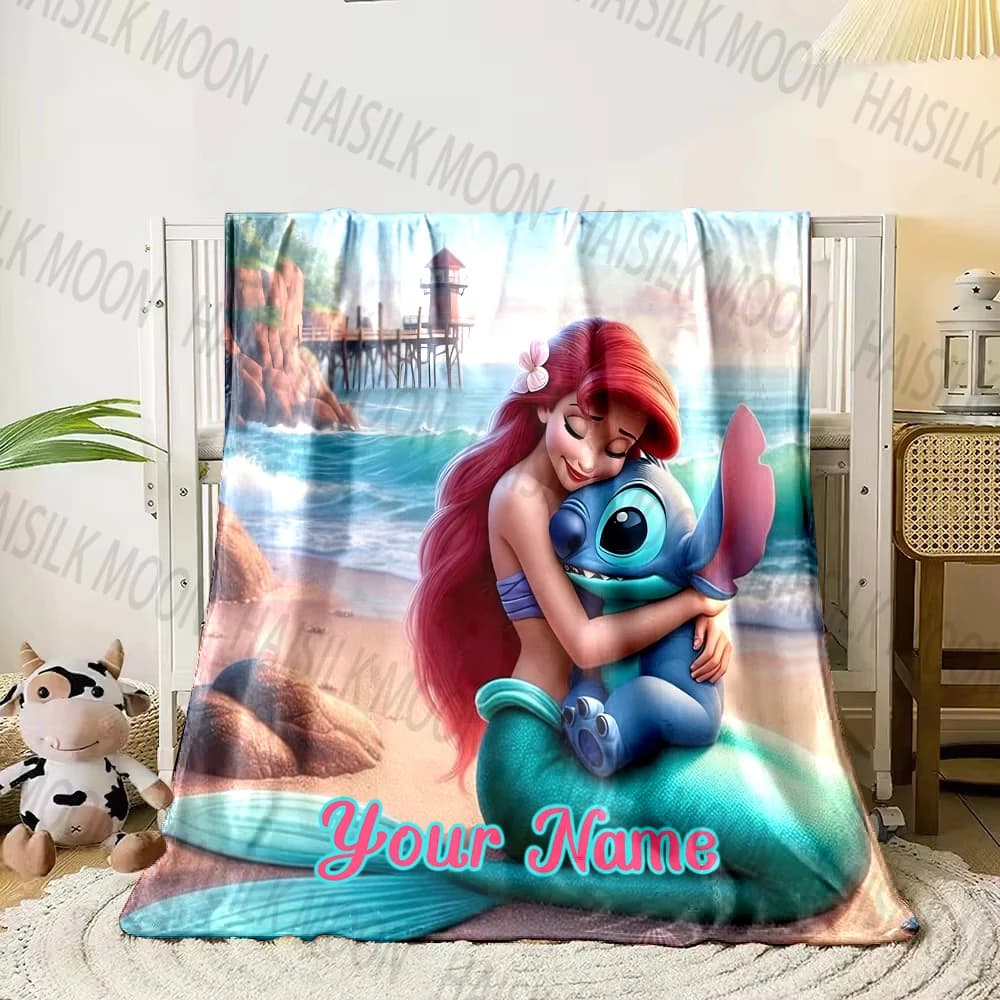 Spedizione il Giorno Successivo: Coperte Stampate con Nomi Personalizzati Princess e S-Stitch, Morbide e Confortevoli per Camera da Letto, Soggiorno e Divano, Idea Regalo