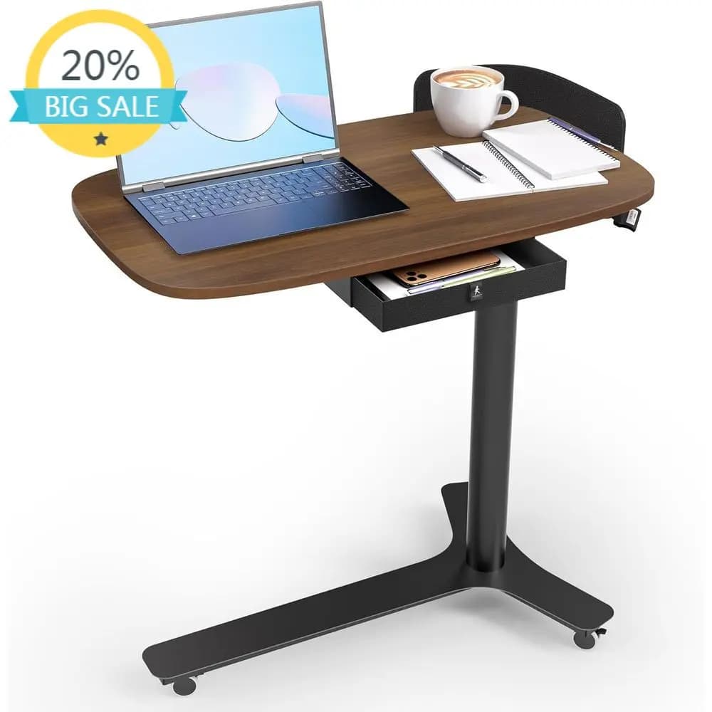 Scrivania Regolabile in Altezza con Ruote, Scrivania Compatta Portatile per Ufficio Domestico, Carrello Mobile per Laptop, Supporto per Computer da Letto