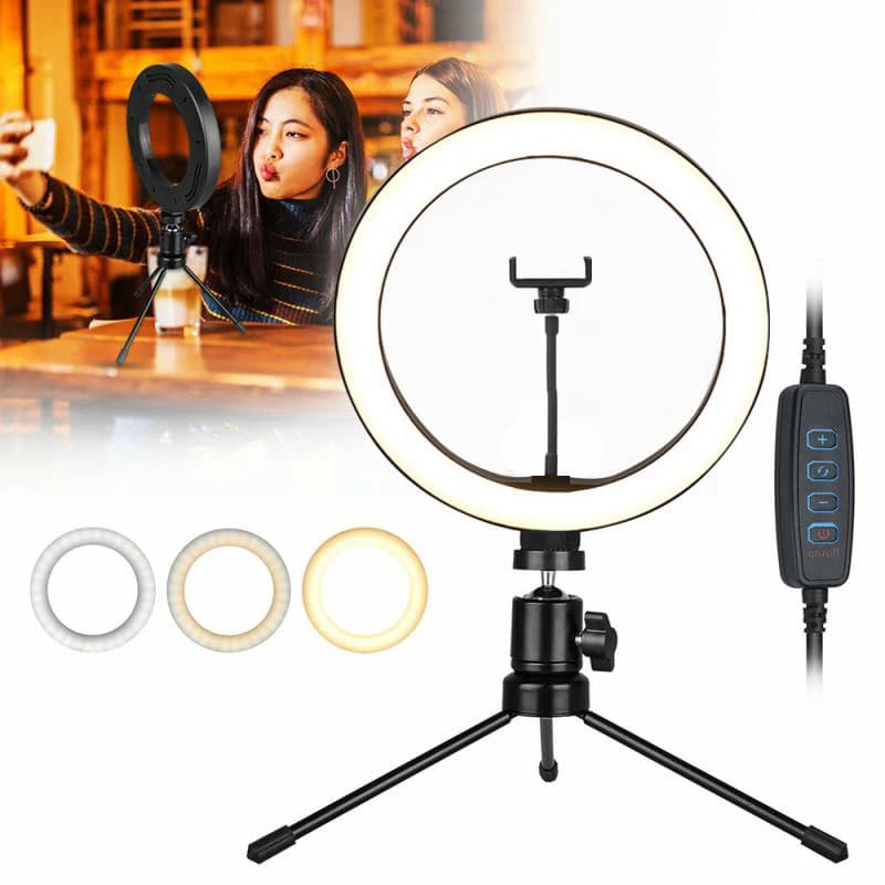 10 "LED Selfie Ring Light Dimmerabile LED Fotografia RingLight con treppiede Mini supporto per telefono per Tiktok Video Lampada di riempimento per trucco dal vivo