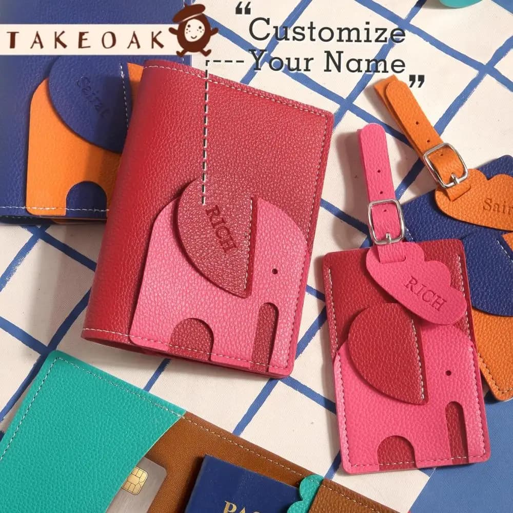 Cute 3D Elephant Passport Cover & Luggage Tag Set Personalized Custom Name Document Holder Baggage Label Travel Accessories Gift