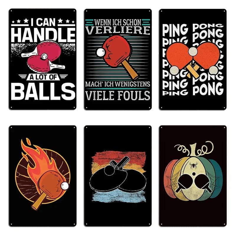 Targa in Metallo Decorativa Personalizzata per Club, a tema Racchetta da Ping Pong, con il messaggio 'I can handle a lot of balls', Divertente, Stile Poster