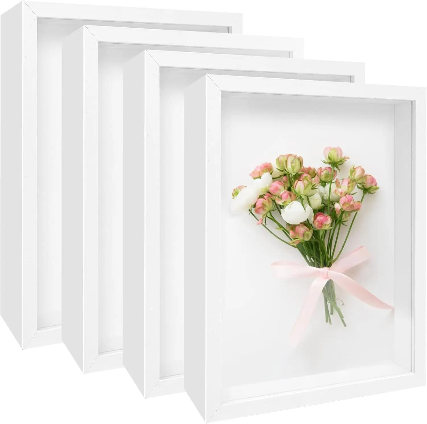 8x10 Inch Shadow Box Frame 4 Pack, White Black Wood Deep Display Picture Frame for Dried Flowers Medals Coin Specimen Wall Tabletop