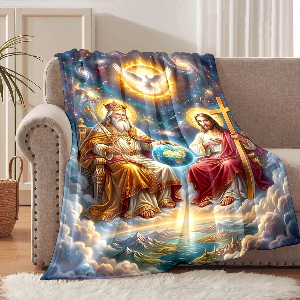 Coperta in Flanella con Stampa 'Padre, Figlio, Spirito Santo, Colomba, Croce, Fede', Morbida e Calda, Adatta per Casa, Viaggi, Picnic, Campeggio, Camper