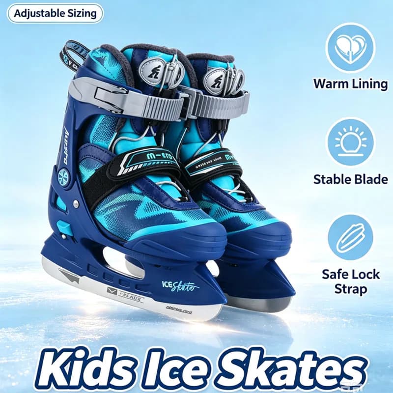 Adjustable Size Children Ice Skates For Boys Stainless Steel Ice Blades Safe Support Warm Ice Skating Boots for Kids Beginners