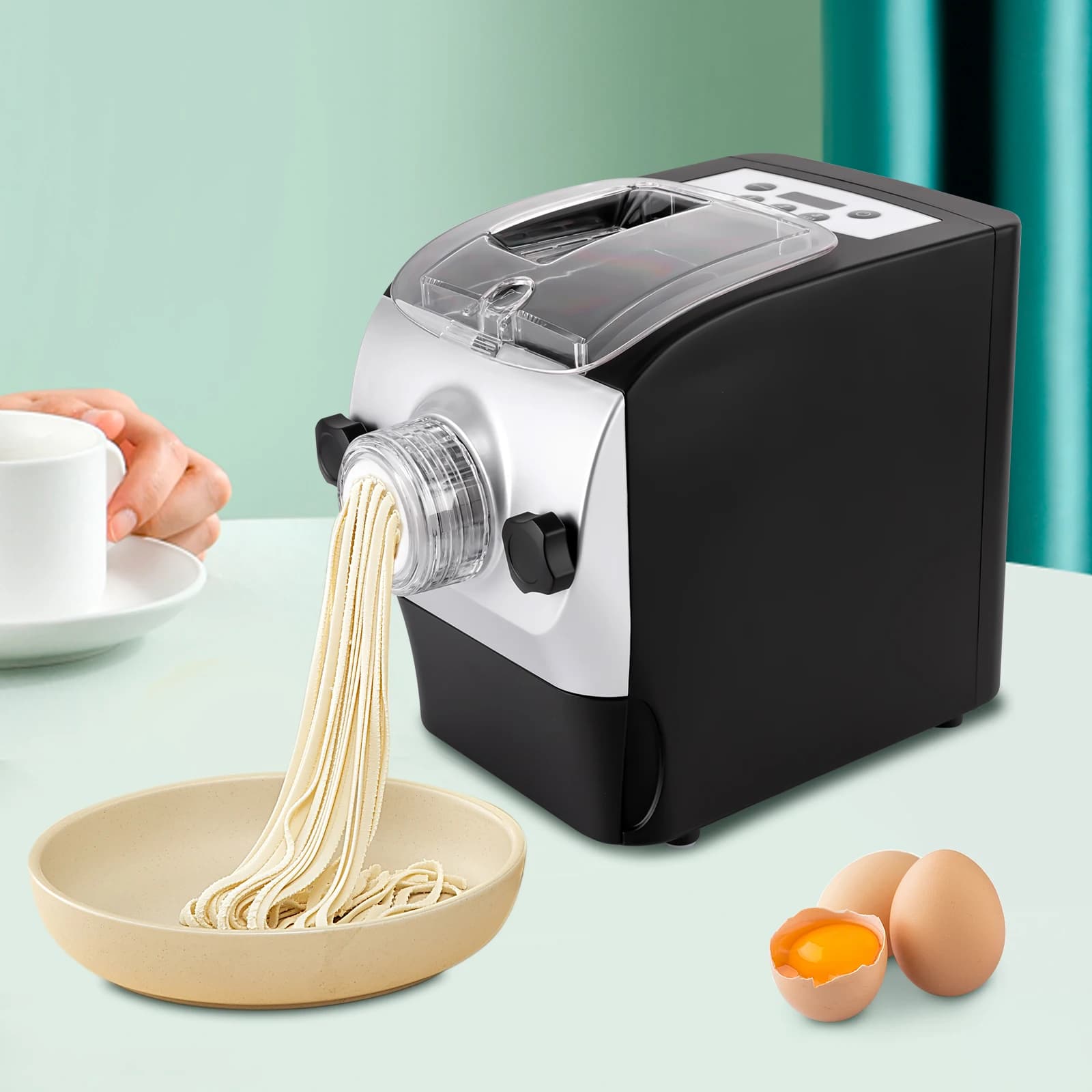 Macchina elettrica per pasta da 260 W, macchina automatica per pasta a basso rumore con display LCD per cucina, 8 diverse forme di pasta