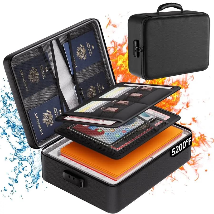 Organizzatore di Documenti 5200F con Serratura, Scatola Ignifuga e Impermeabile Isolata Termicamente, Organizzatore di File a 8 Strati, Portatile per Casa e Ufficio