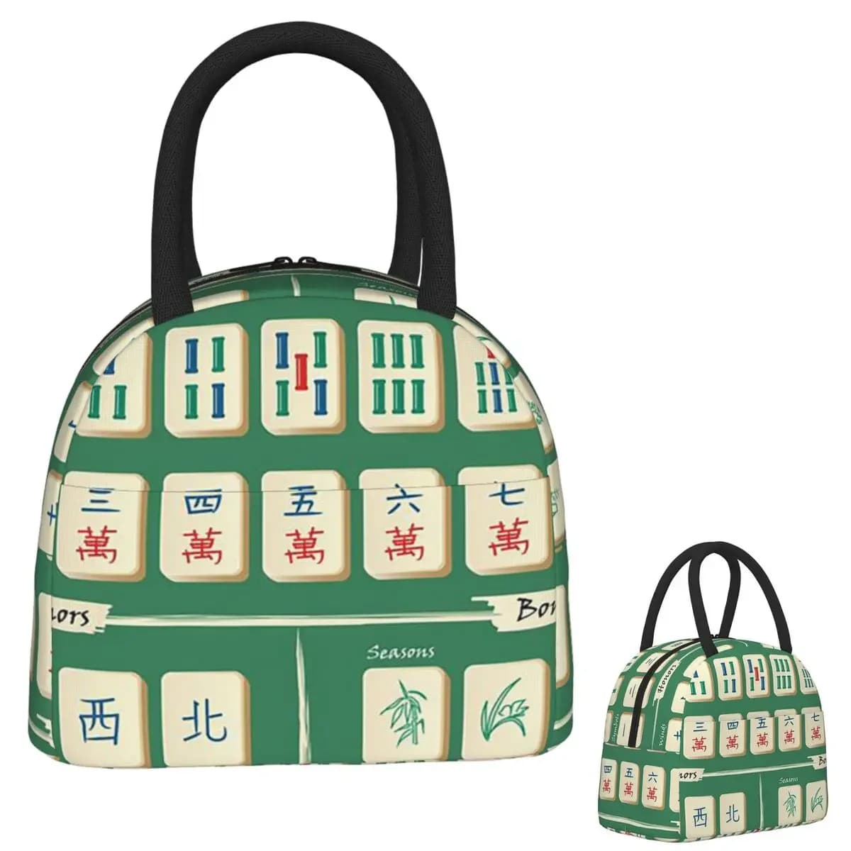Mahjong Tile Pattern Insulated Lunch Bag for Women Children Portable Food Boxes Thermal Lunch Box Tote