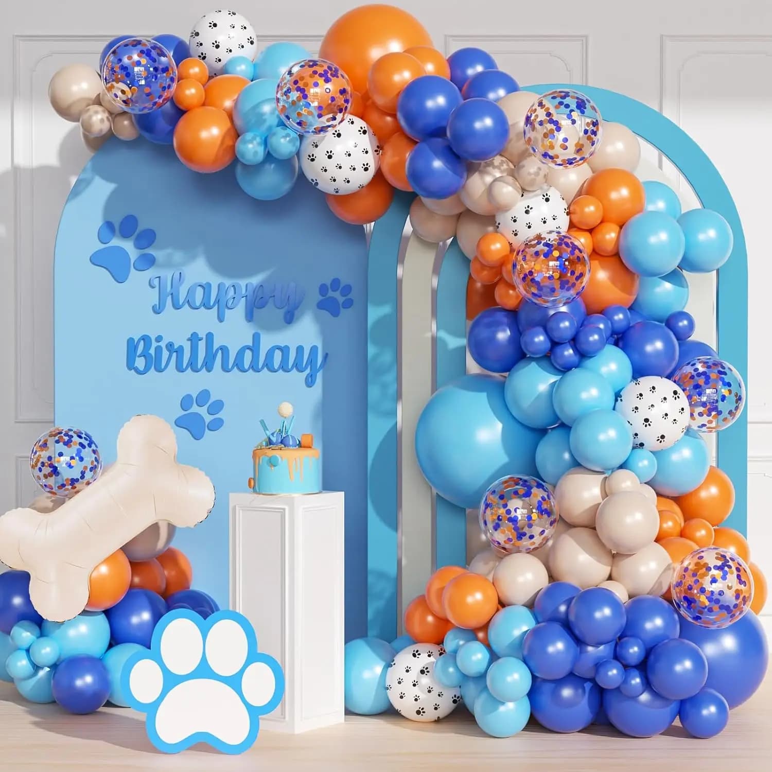 130pcs Confetti Blue Orange Bone Balloons Arch Kit for Paw Dog Puppy Patrol Birthday Baby Shower Party Decorations Supplies