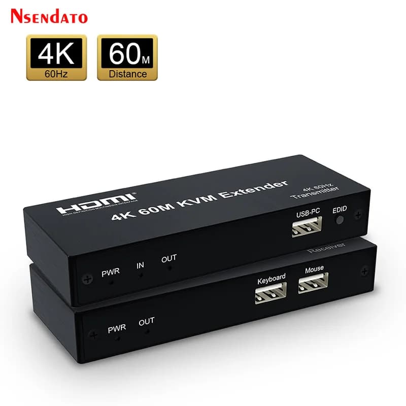 Extender KVM HDMI 4K 60Hz 60m su RJ45 Ethernet Cat5e/6, kit trasmettitore e ricevitore video HDMI USB per mouse e tastiera