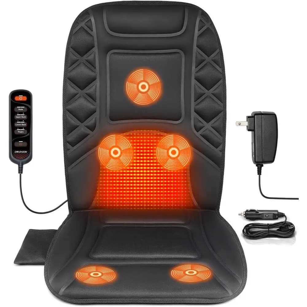 Back massager with heat, heated seat cushion with 5 vibrating nodes for massage, chair cushion or painkiller for home use