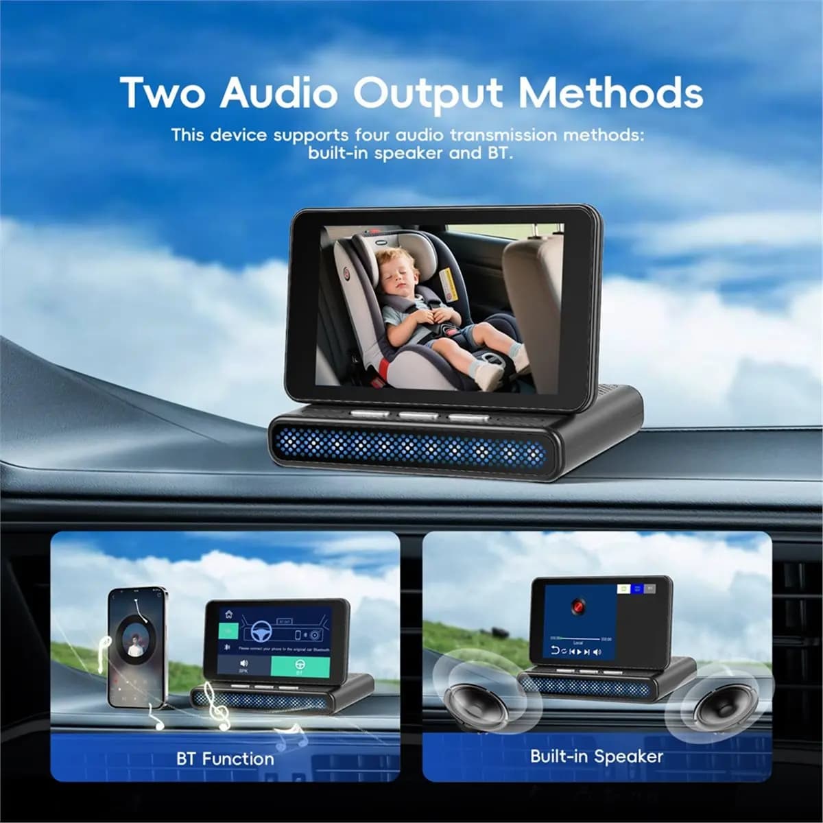 “QUALITY EXCELLE“Baby Car Camera HD 720P, Rear-Facing Infant Monitor with Night Vision Car Camera, Wireless CarPlay Android Auto