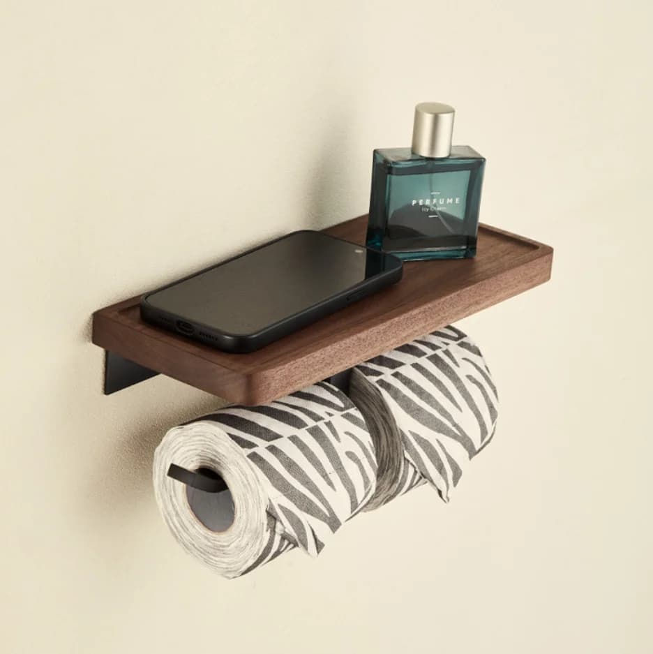 Walnut wood bathroom tissue box wall-mounted tissue holder for toilet paper, bathroom hand towel box, double-pull roll paper