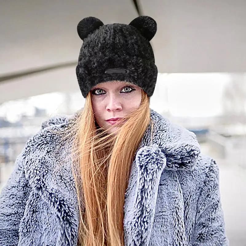 Bear cap Soft bear ears Winter caps Animal plush hat Colorless headphone Ear protector wool hat for outdoor winter