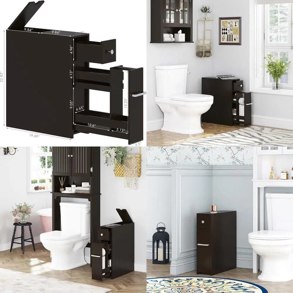 Mobiletto da bagno indipendente con finitura Espresso, con cassetto scorrevole e porta carta igienica