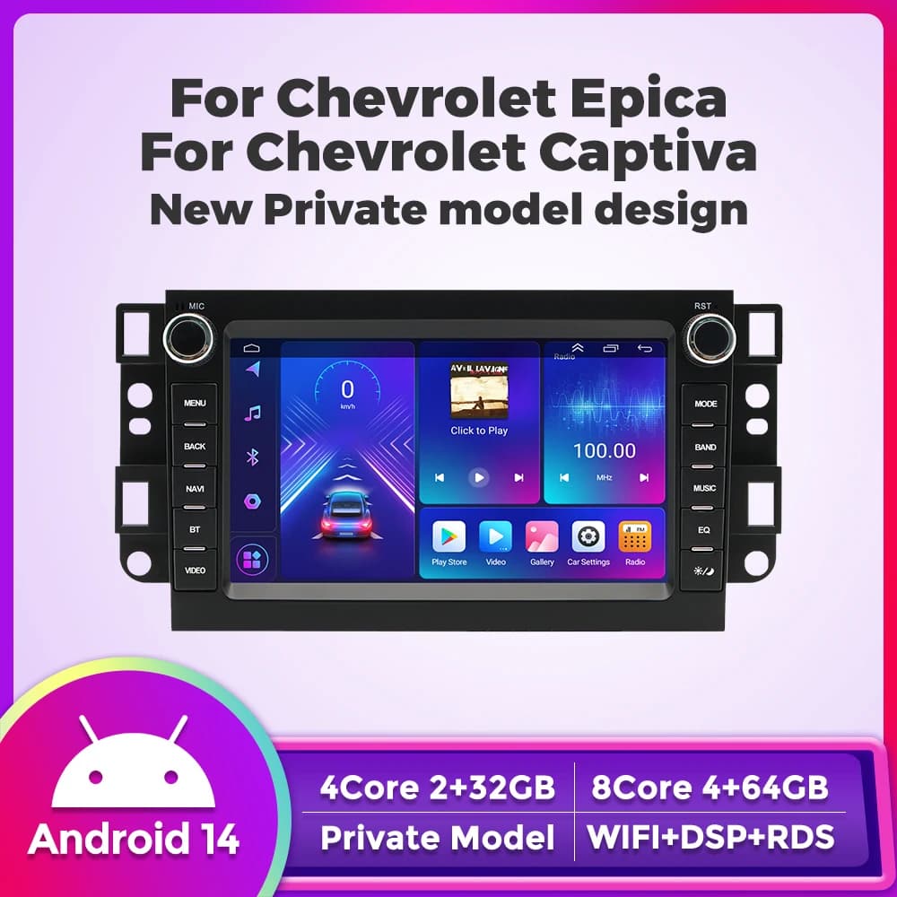 Autoradio Android 14 for Chevrolet Epica Captiva with Carplay Wireless, GPS, Multimedia Reader Video, Radio FM 2Din Intelligent