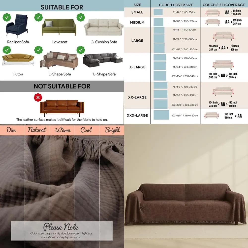 They cover 100% Organic Cotton for Two Post Sofa, Fitted Sofa, L Sofa, 4-layer Boho Style, Width 102 (102x134/260x340cm)