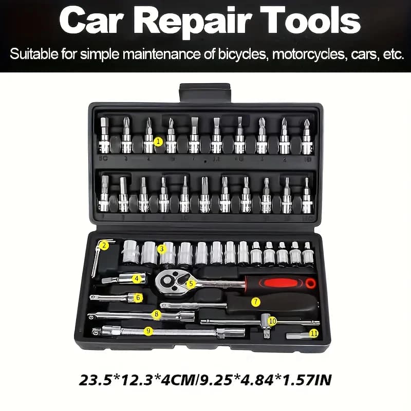 46&151 Pieces Ratchet Socket Wrench Toolbox, Durable Mechanics Repair Tool Set With Storage Box For Car Motorbike Repair
