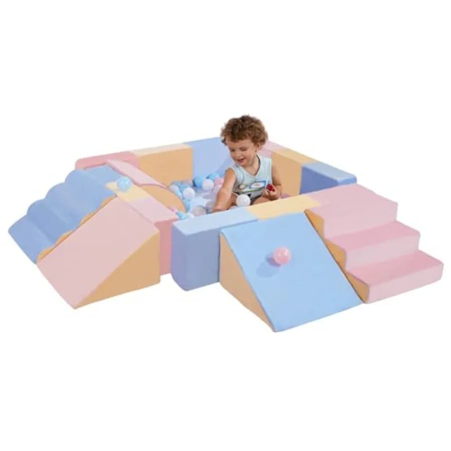 Set da gioco in schiuma morbida da 11 pezzi per bambini da 1 a 3 anni, blocchi da arrampicata con scivolo, rampa e gradini per gattonare e giocare.