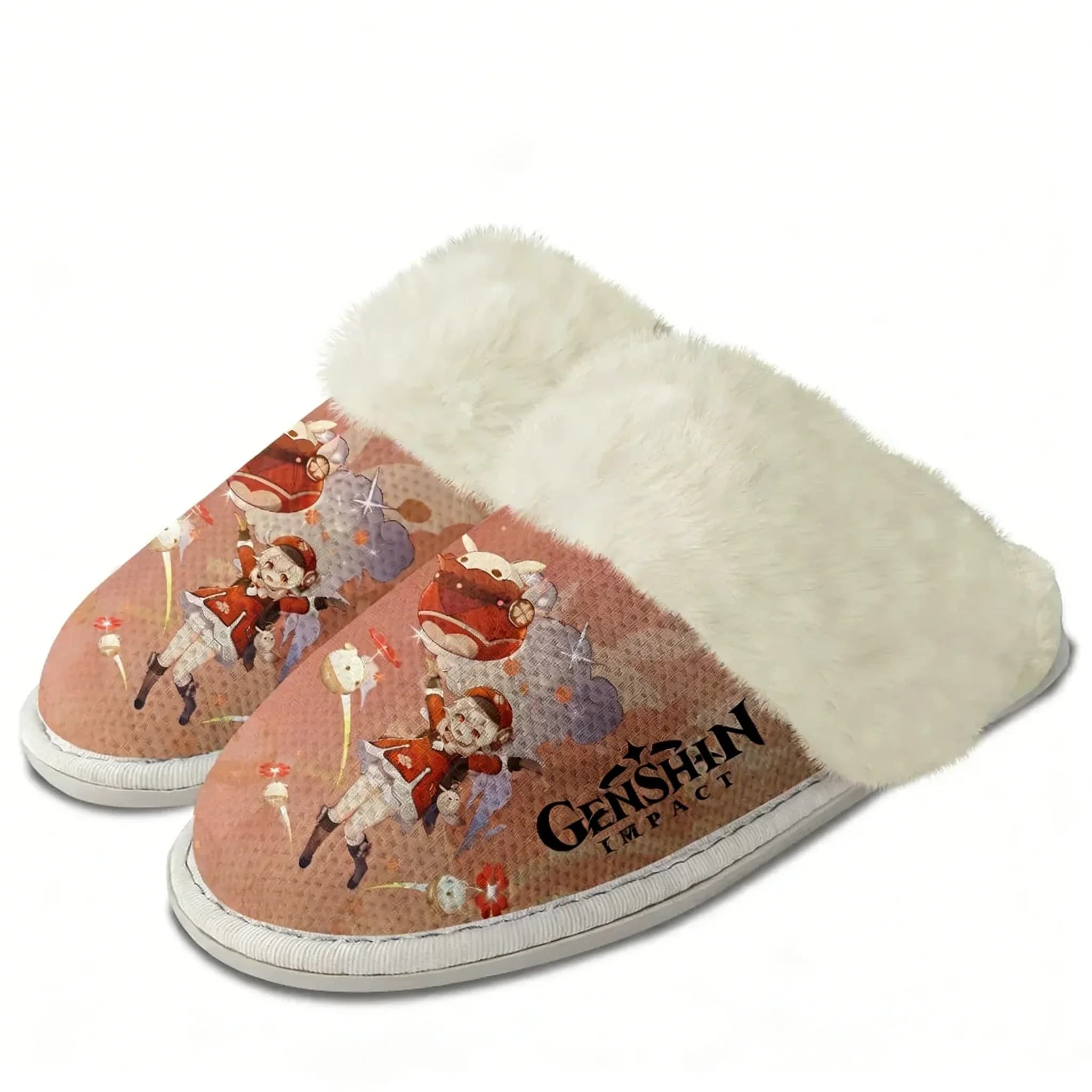 Genshin Klee Plush Slipper Warm Shoes Man Women Home Plush Comfortable Slipper Cotton Bedroom Tailor-made Thermal Light Slippers