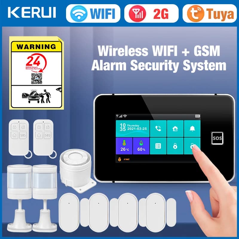 KERUI 2G + Allarme WiFi per la casa con touch screen da 4,3 pollici APP in tempo reale Allarme push Allarme wireless con temperatura e umidità