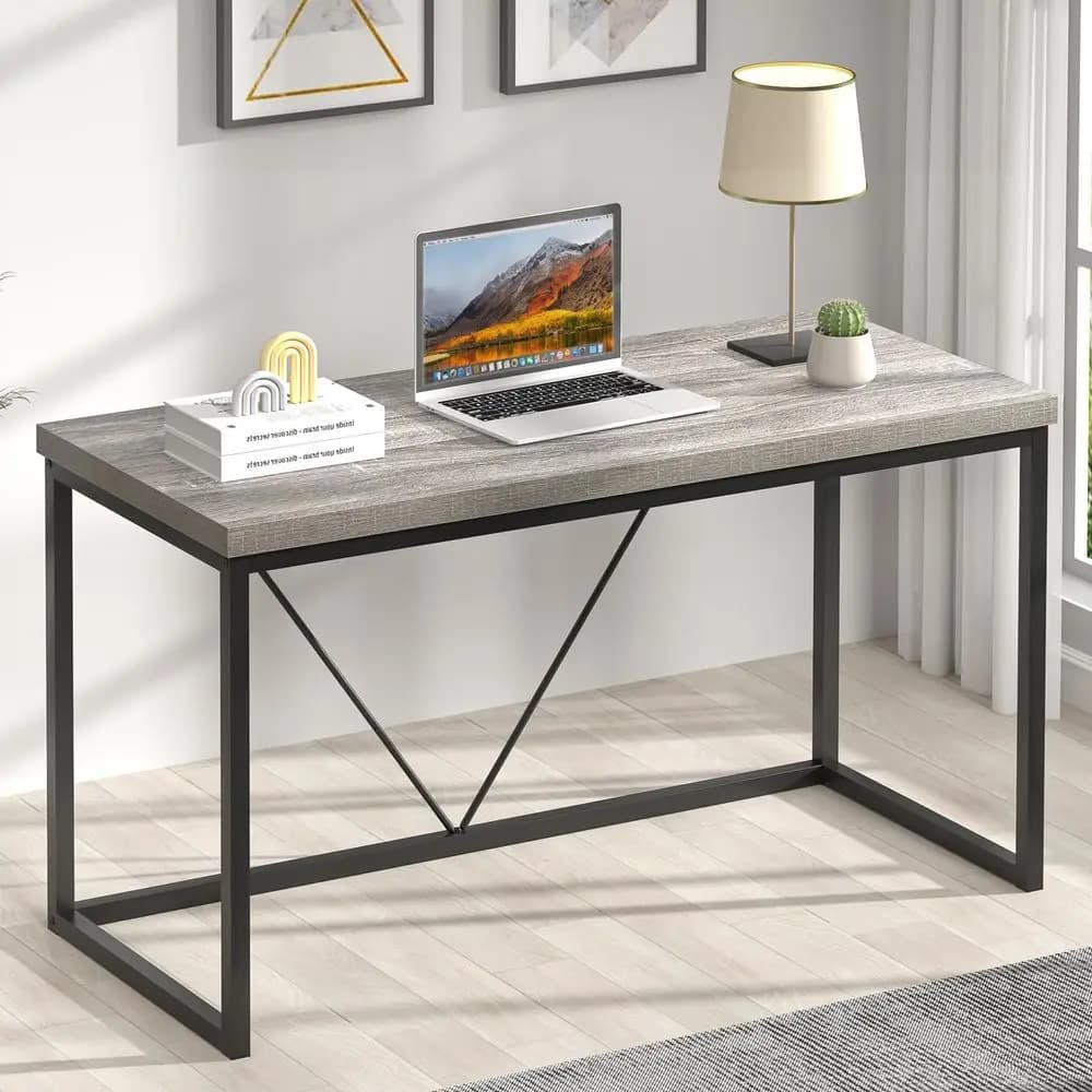 Scrivania in metallo e legno in stile vintage, 53 grigio, adatta per ufficio domestico, studio e giochi