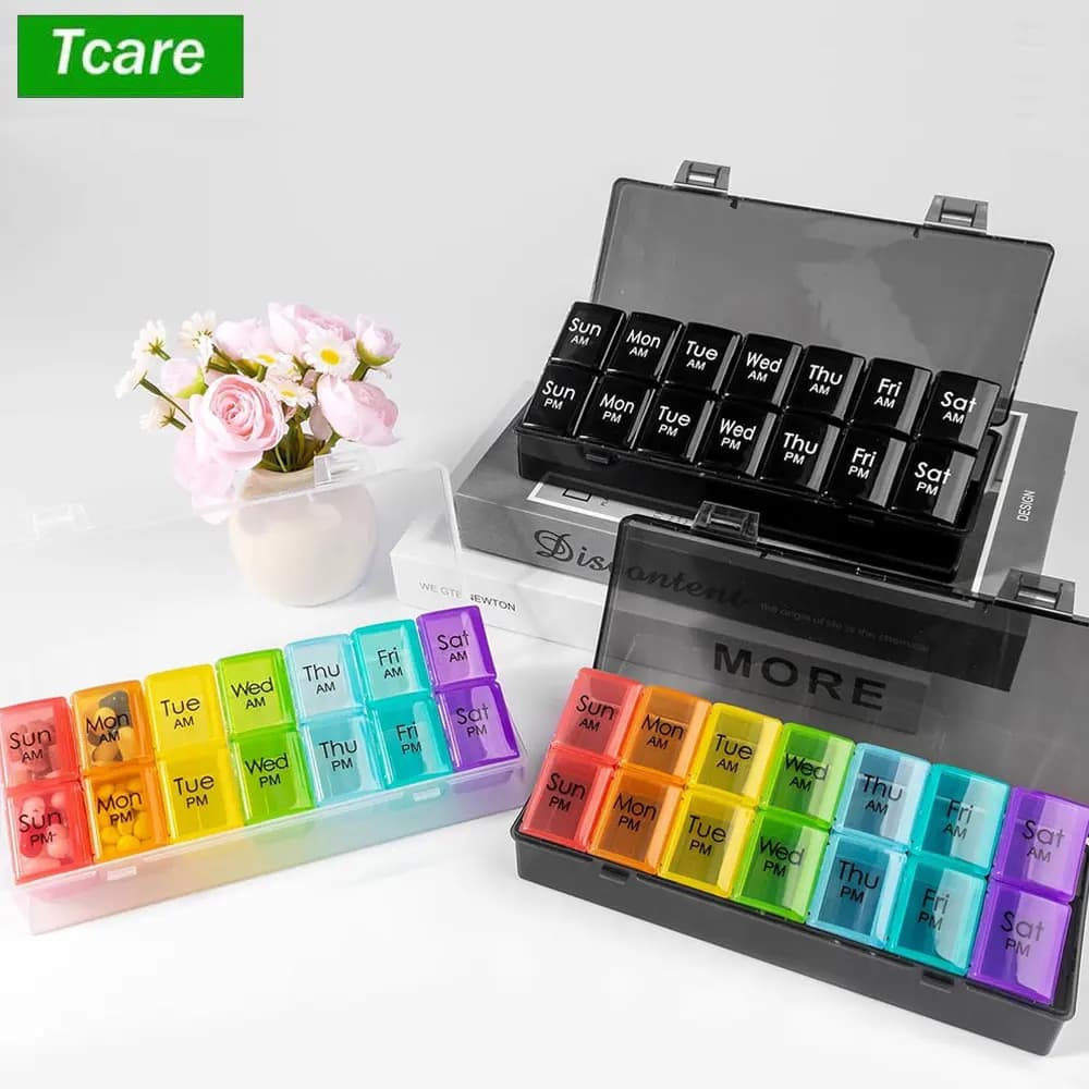 1 Piece New Weekly Organizer for Pills AM PM 2 Times per day, Daily Folders 7 Days, Container for Vitamins/Oil Fish/Integrators