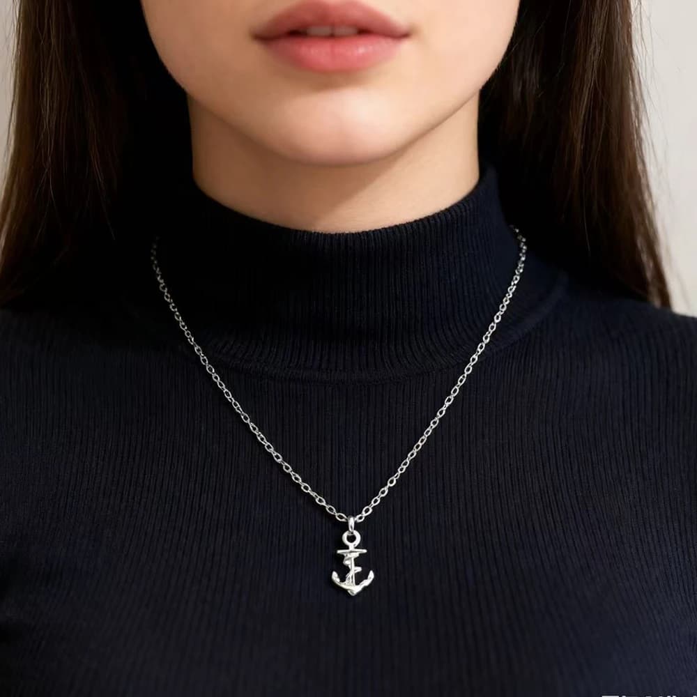MOONXUAN Collana con ciondolo con ancora in corda in lega da donna, regalo di gioielli con carta, gioielli placcati in argento