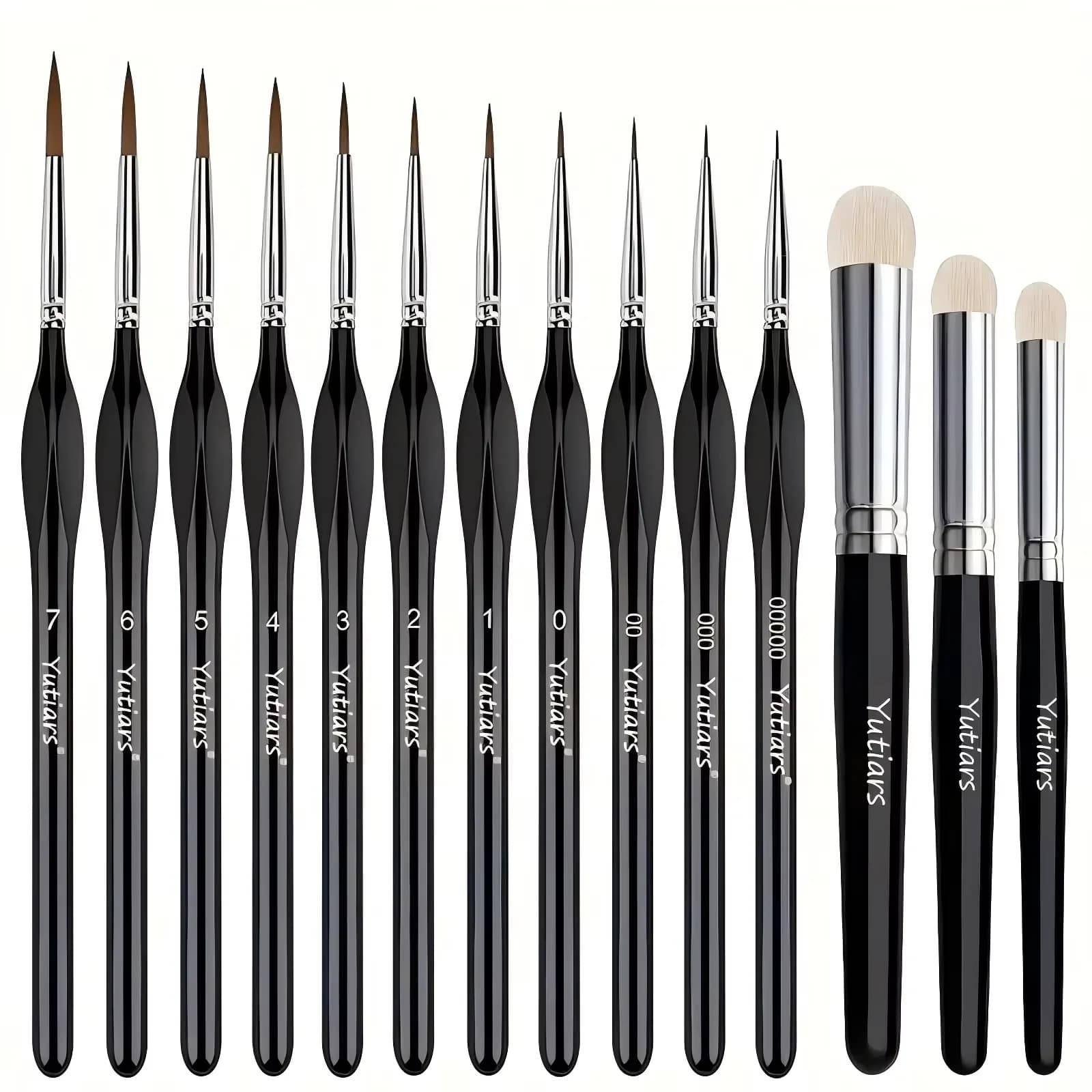 Paint Brush Set, Fine Detail Wood Handle Brushes for Miniature Art Painting, Acrylic, Watercolor - Micro Detailing & Drybrush