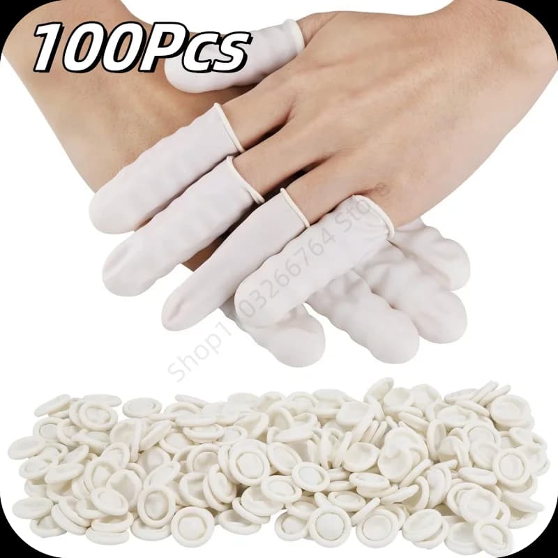 100Pcs Disposable Fingertips Protector Gloves Non-slip Anti-static Natural Rubber Latex Finger Cots Fingertips Durable Tool