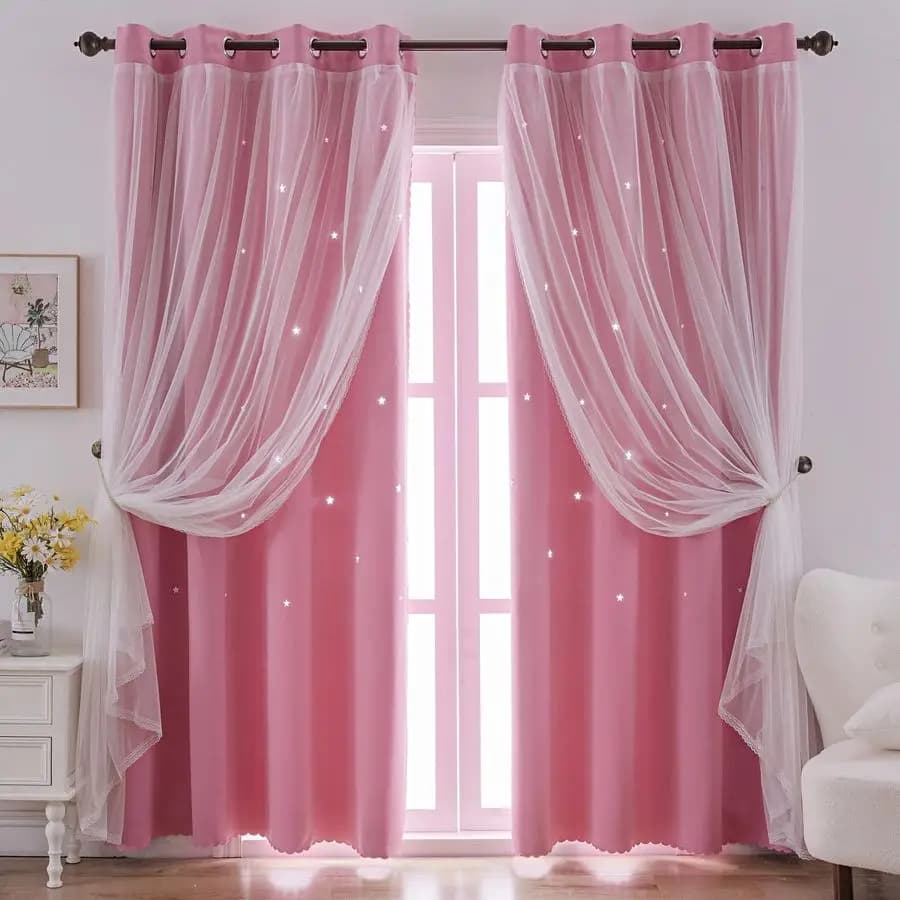 Dark Curtains for Windows with Star Pattern for Baby Room, Dark Curtains and Kids Room Drains, 2 Pieces