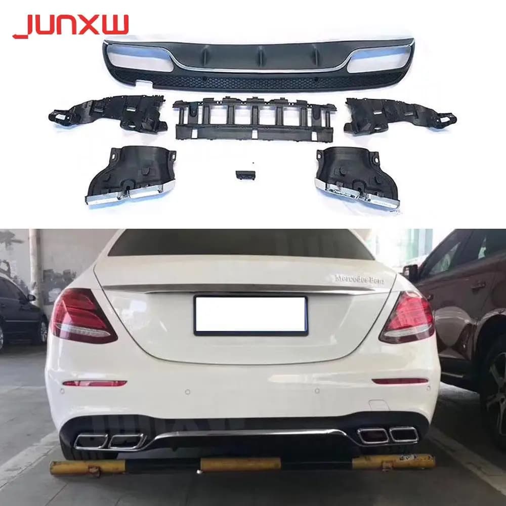 PP Rear Bumper Lip Diffuser with Exhaust Tip for Benz C Class W205 Sport Bumper 4 Door C63 AMG not for standard