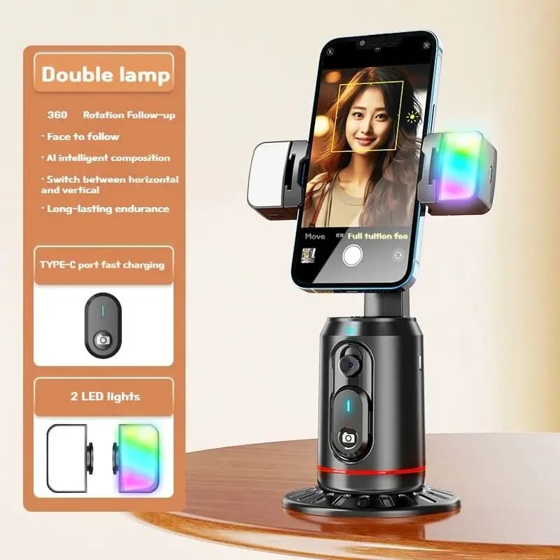 MEUYAG Selfie Stick with Remote Control Bluetooth 360 ° Rotating Following Shooting Mode Cardanic Stabilizer with Light for iPhone