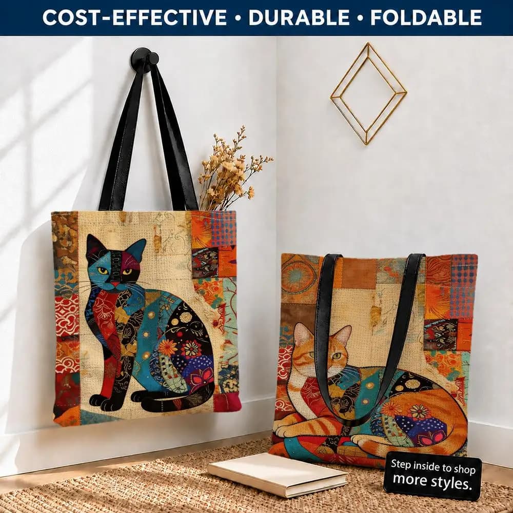 Pattern Bohemian Animals 2 Storage Bags Polyester Canvas Tote Lightweight Foldable Reusable Shopping Bag Shoulder Straps