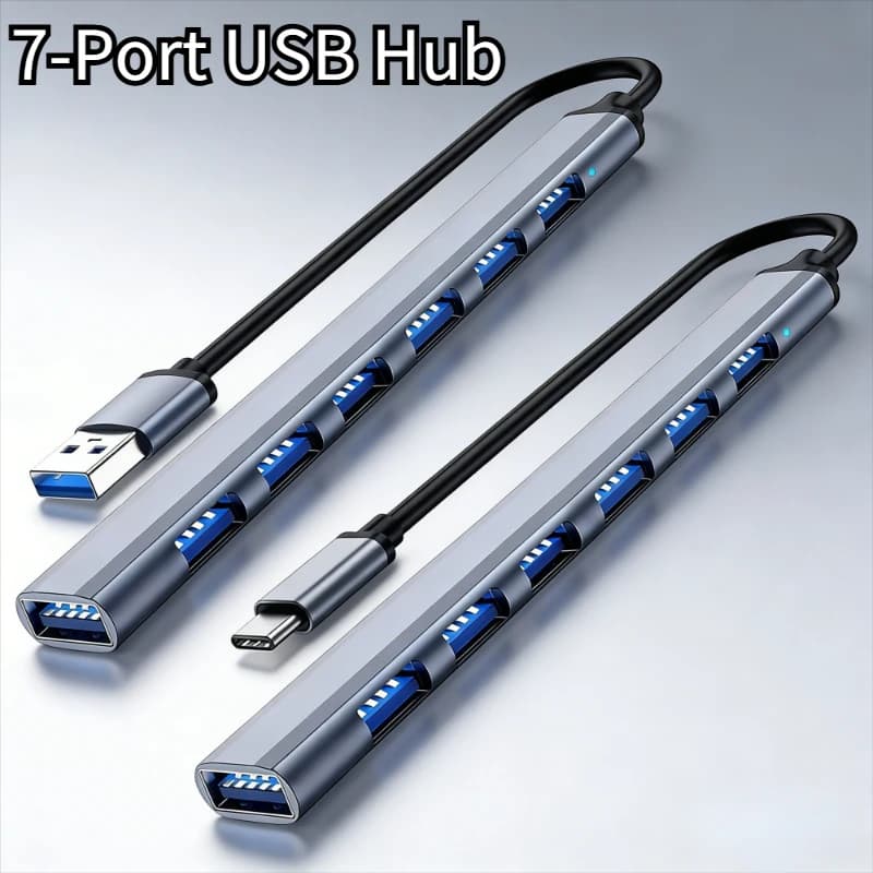 Hub USB 3.0 Tipo C a 7 porte, splitter espansore ad alta velocità, adattatore OTG, docking station per laptop, PC, hard disk, mouse, tastiera