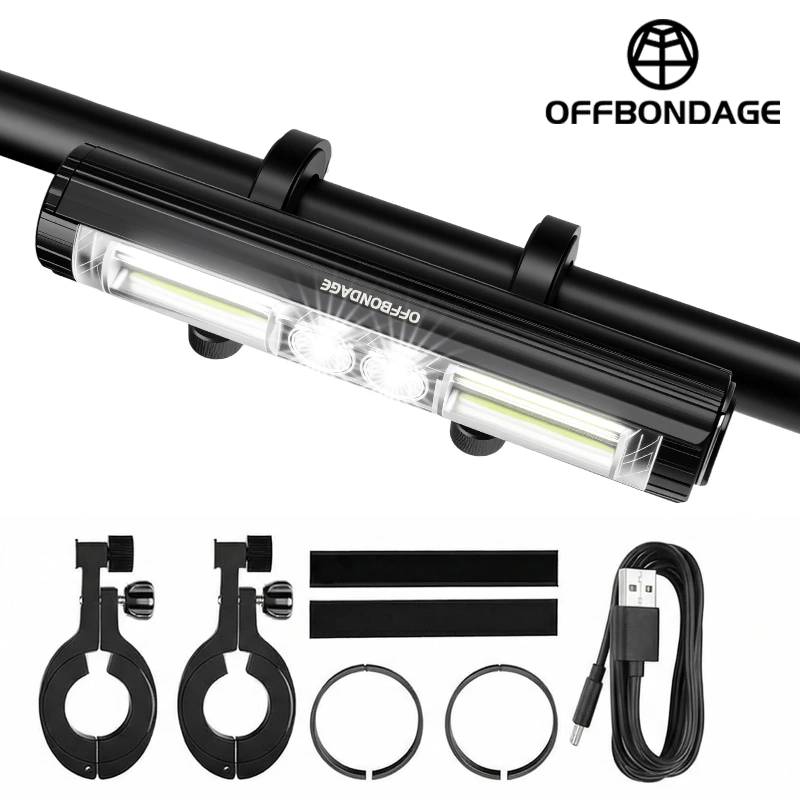 OFFBONDAGE 1700LM Luce per bicicletta Torcia frontale per bici Lampada MTB Lampada impermeabile per scooter USB Campeggio all'aperto