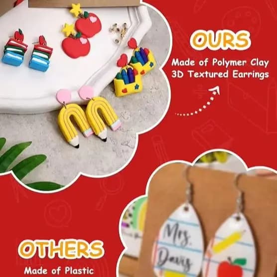 Teacher Appreciation Gift Clay Earrings Set Cute Pencil Apple Book Crayon Dangle Earring Back to School Graduation Jewelry