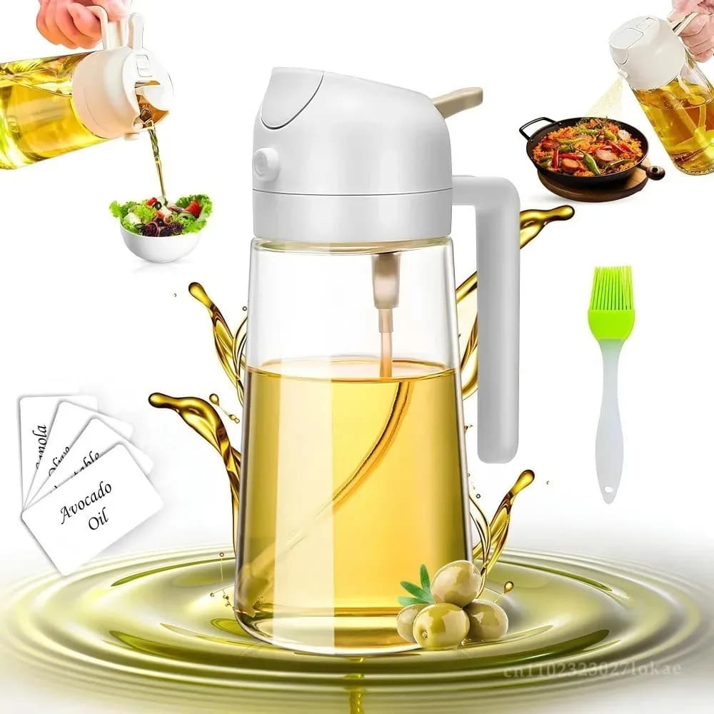 Dispenser Olio 2-in-1 con Spruzzatore e Pennello per Cucina, Olio d'Oliva, Friggitrice ad Aria, Barbecue, Insalate e Frittura