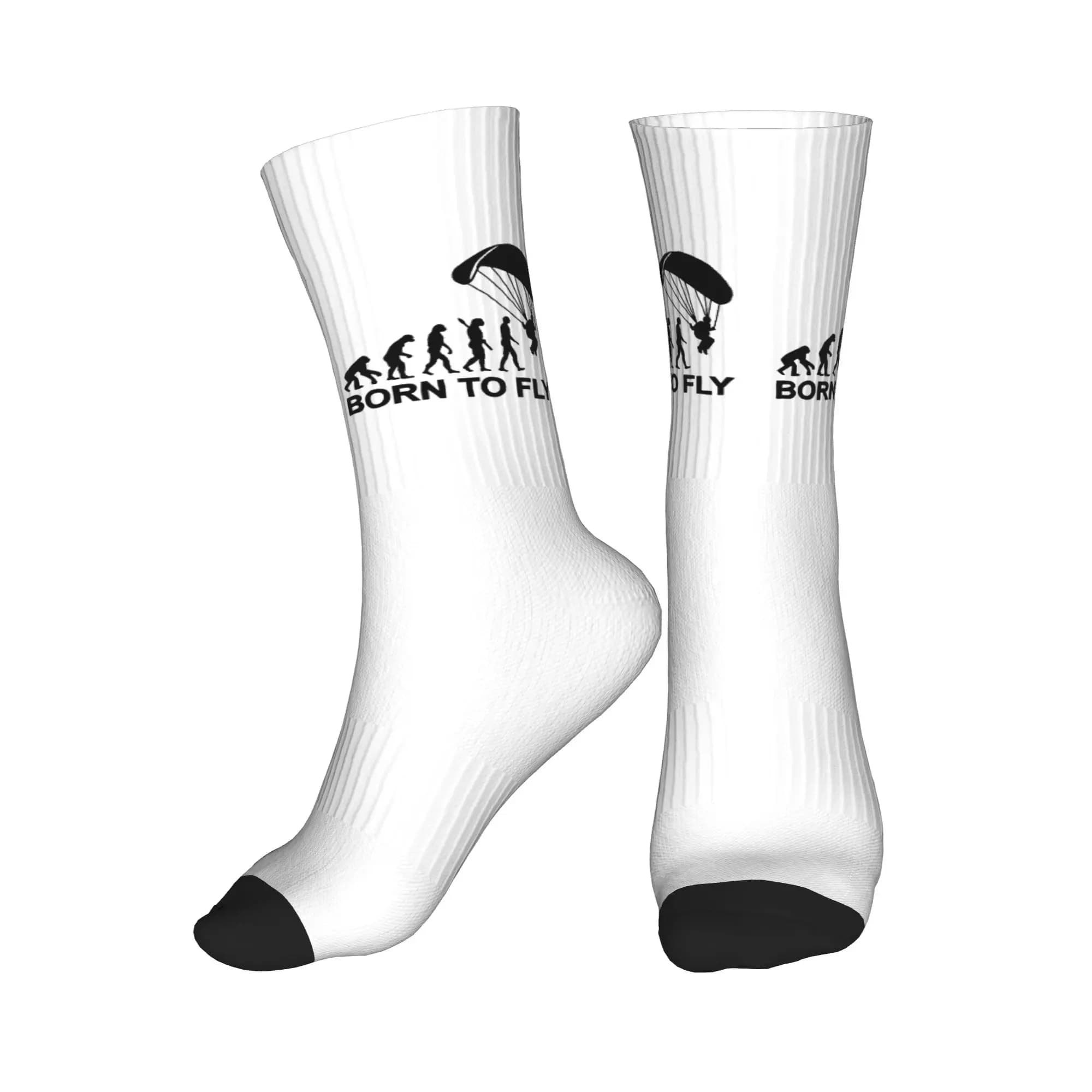Divertenti calzini da uomo Evolution Skydiving, calzini unisex caldi e comodi con stampa 3D Born To Fly, calzini da parapendio.