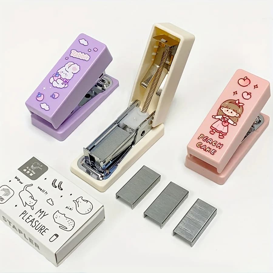 2 pezzi/set di cucitrice Kawaii con 400 punti metallici, mini cucitrice portatile carina, punti metallici, forniture per studenti, accessori per ufficio