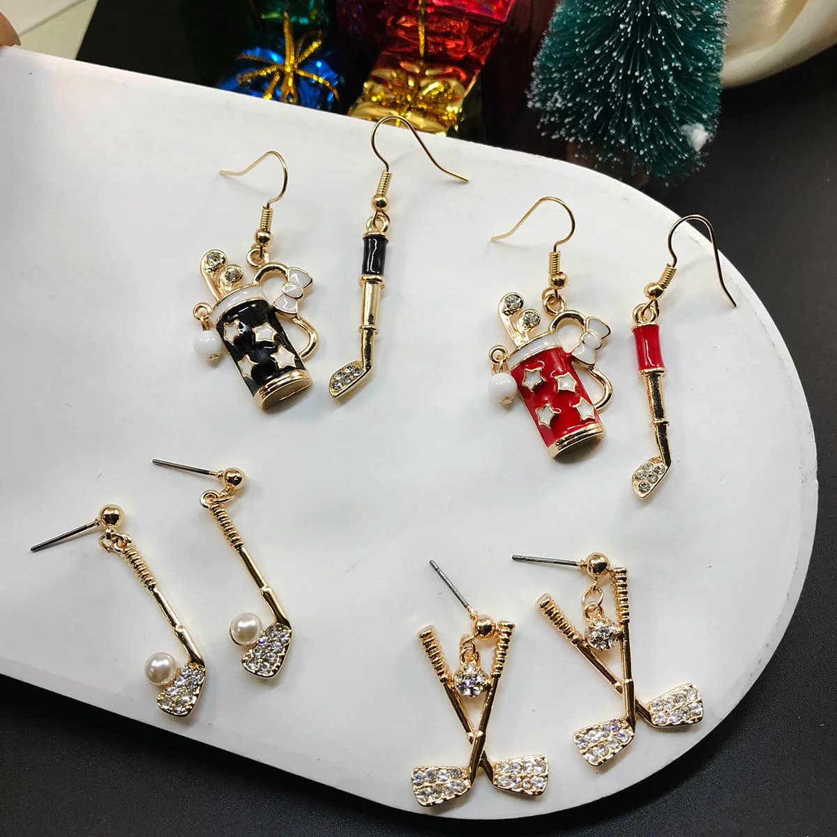 New Fashion Design Fun Cartoon Golf Ball orecchini per le donne orecchini decorativi in stile sportivo con strass placcati in oro
