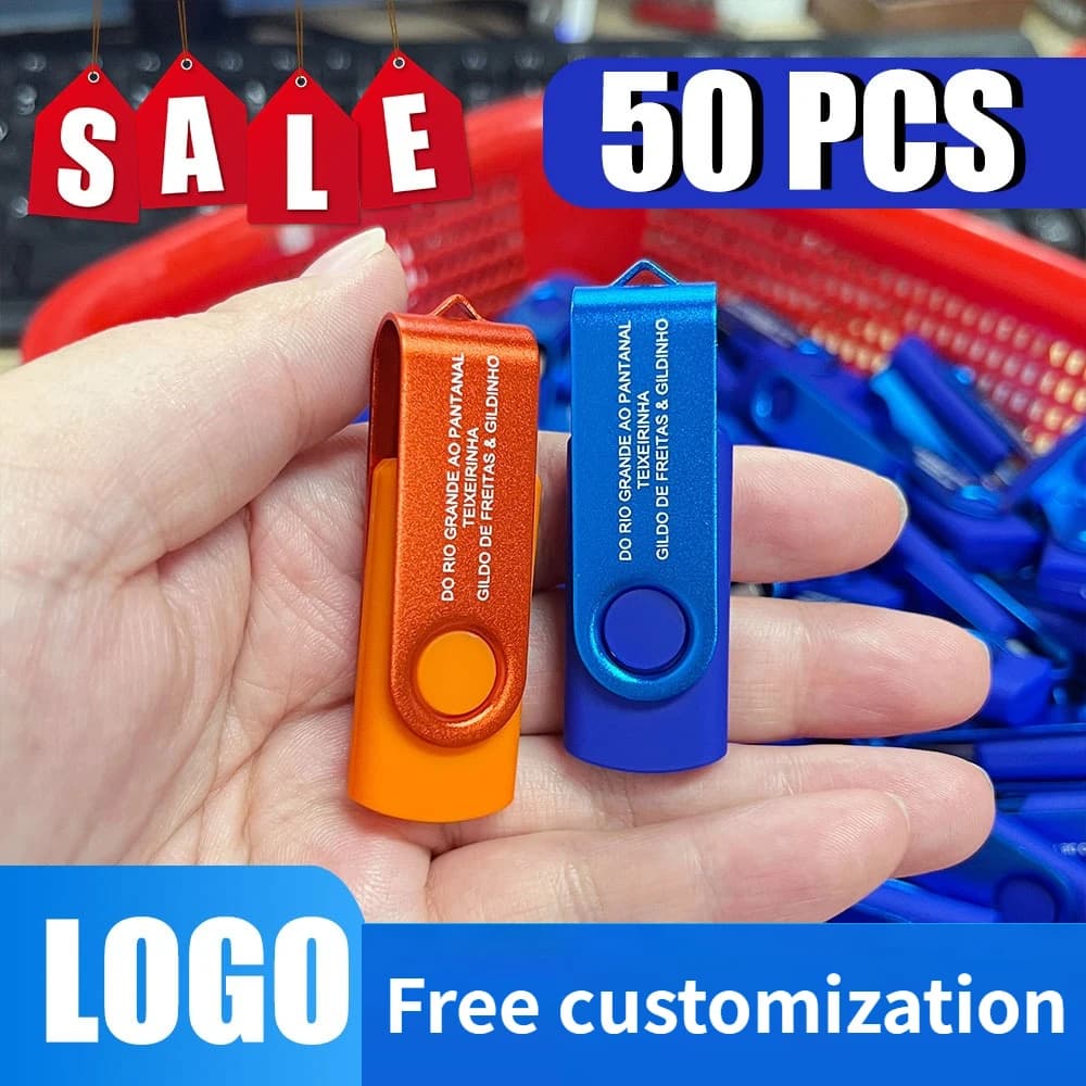 Lotto da 50 Pezzi Chiavetta USB Girevole Mini Pendrive Dispositivo di Archiviazione 64GB Logo Personalizzato Gratuito Regalo Aziendale 32GB