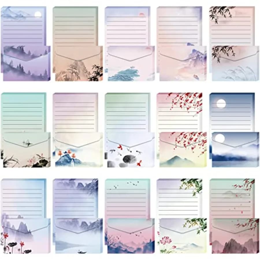 200 Pieces Watercolor Stationary Paper and Envelopes Include 100 Lined Sheets and Envelopes, 5. 5 x 8. 25 Inch Double Sided Pri