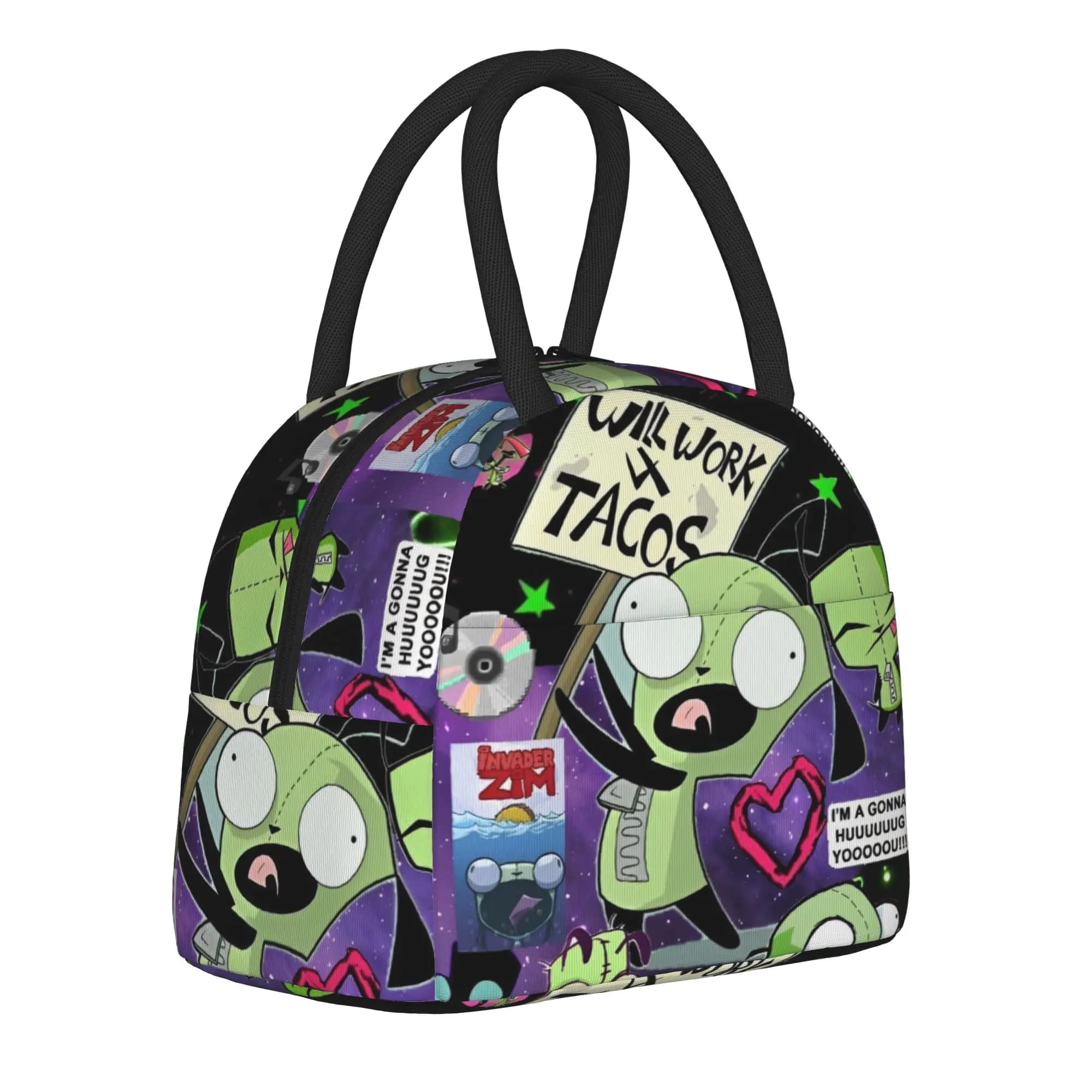 Invaders Zim Gir Insulated Lunch Bag Cooler Bag Meal Container Portable Tote Lunch Box Food Storage Bags