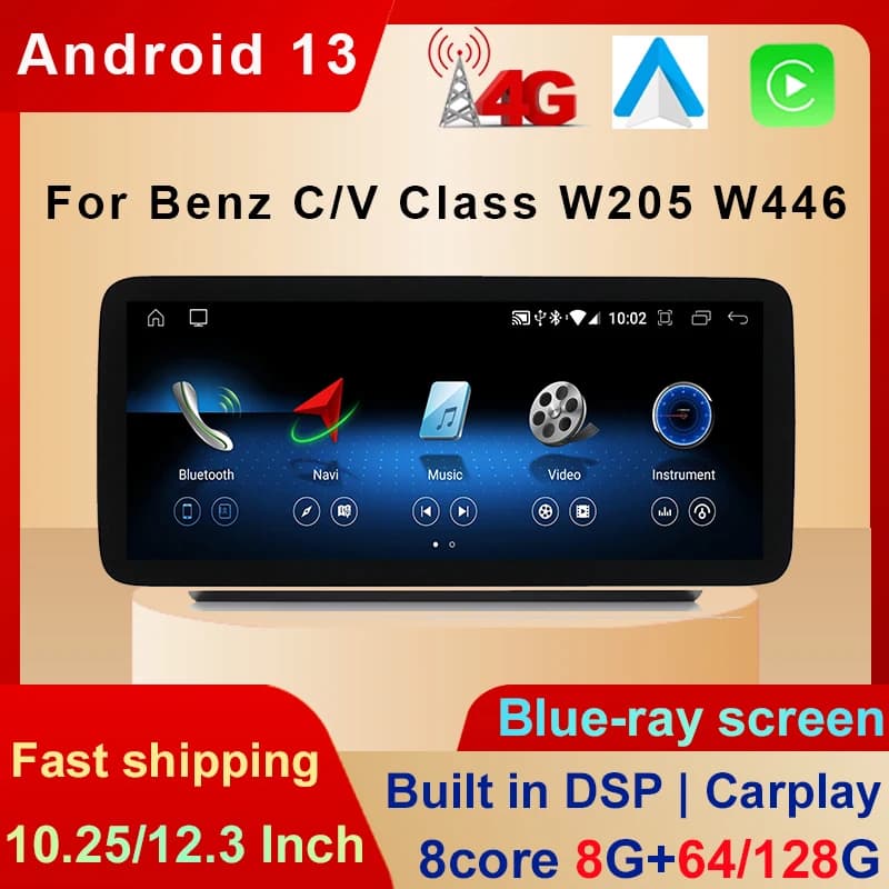 Autoradio Android 13 da 12,3 pollici 8Core 8 + 128G con GPS BT per Benz Classe C W204 W205 GLC X253 Classe V W63 Auto Multimedia Stereo DSP