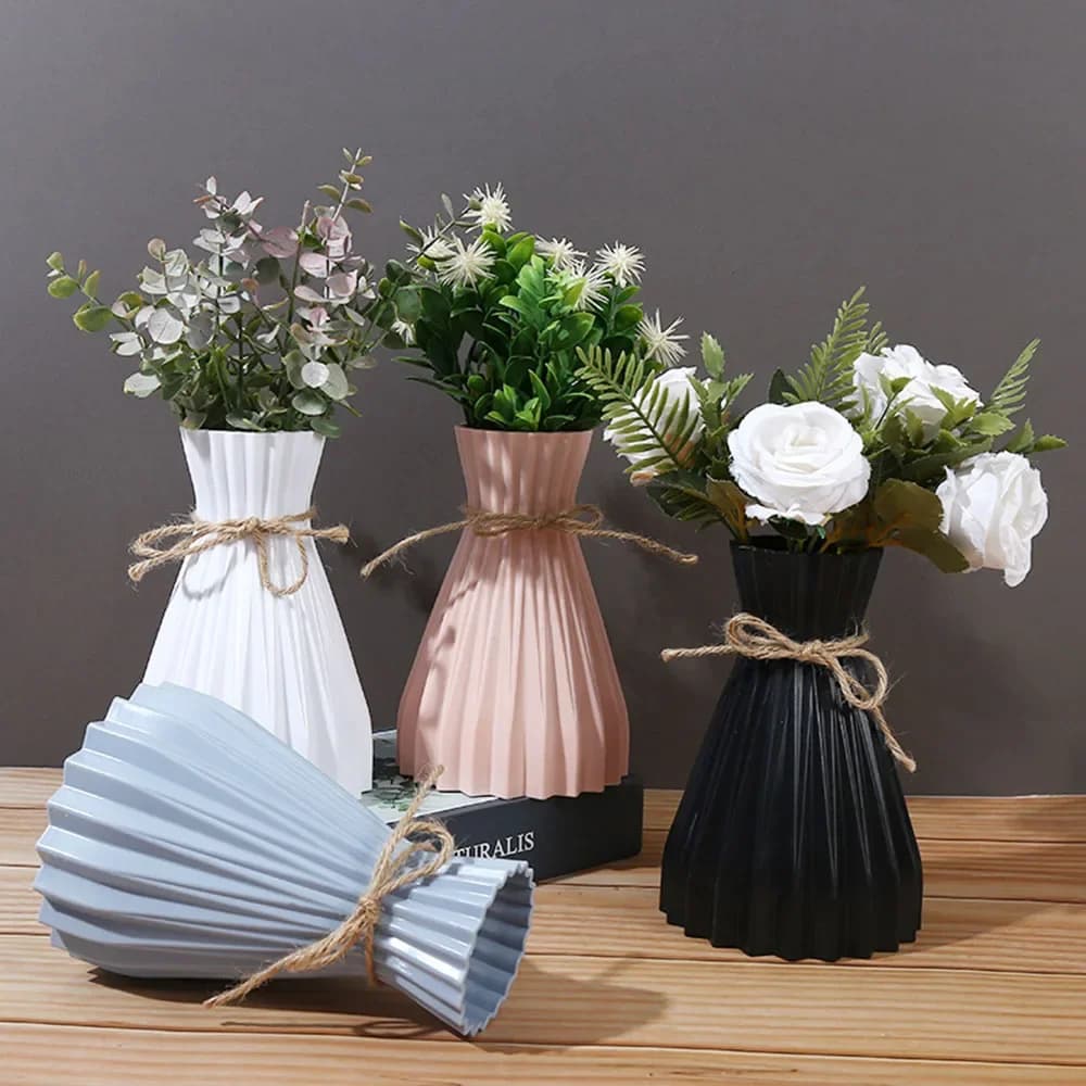 2026 Creative Origami Vase European Pleated Vase Plastic Waist Folding Flower Vase Folding Paper Style Dry Flower Bottle Modern