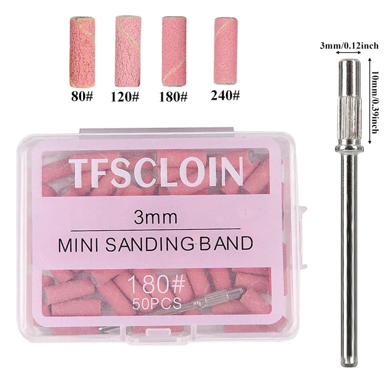 50 pezzi/scatola Mini bande abrasive per unghie da 3 mm con set di mandrini per la rimozione di pelle morta e calli, strumento per manicure con diverse grane # 80 # 120 # 180 # 240