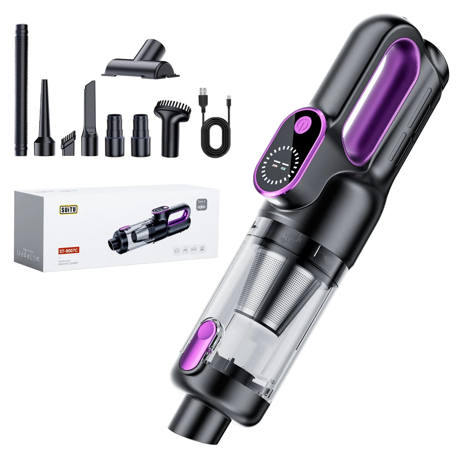 Aspirapolvere per auto senza spazzole multifunzione senza fili Tenuto in mano 12000Pa Forte aspirazione Ricaricabile Soffiatore portatile per uso domestico