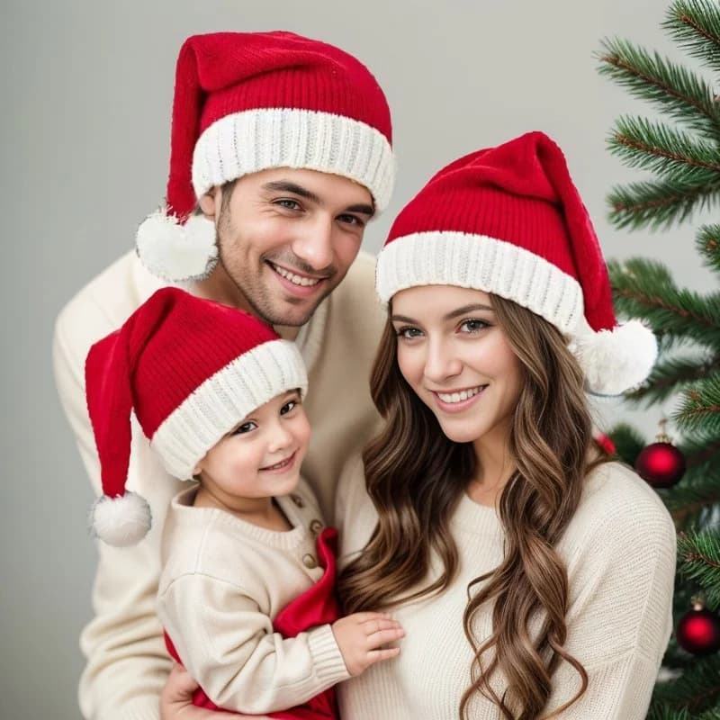 2025 Knitted Christmas Hats Cute Pompom Adult Kids Soft Beanie Hat New Year Party Kids Gift Navidad Noel Christmas Decoration