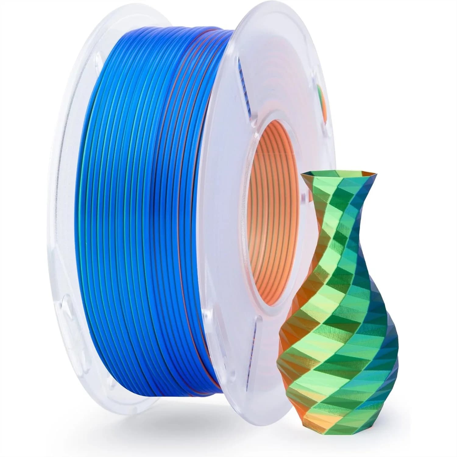 Filamento PLA Tricolore Effetto Seta 1.75mm, Arancione Blu Viola Lucido 250g, Precisione Dimensionale +/-0.05mm per Stampanti 3D FDM