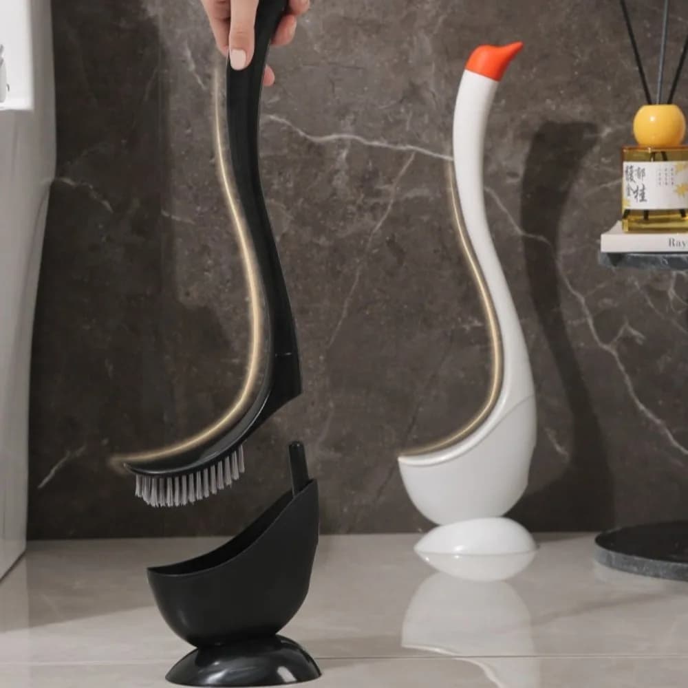 Spazzola per WC a forma di cigno con manico lungo, testa a setole dense, stile cartone animato, in plastica, per la pulizia del bagno domestico